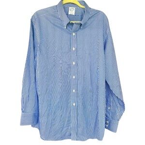 Brooks Brothets Blue & White Gingham CheckPlaid Size 17 1/2 EUC